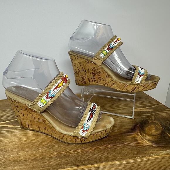 SBICCA KARSON Beaded Wedges SZ 7.5 Boho Aztec Native American Southwest Hippie - Picture 1 of 8